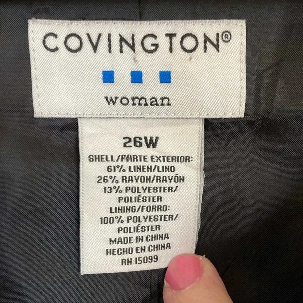 Covington Womens Linen Blend Button Front Blazer Size 26W‎ Black Classic Career